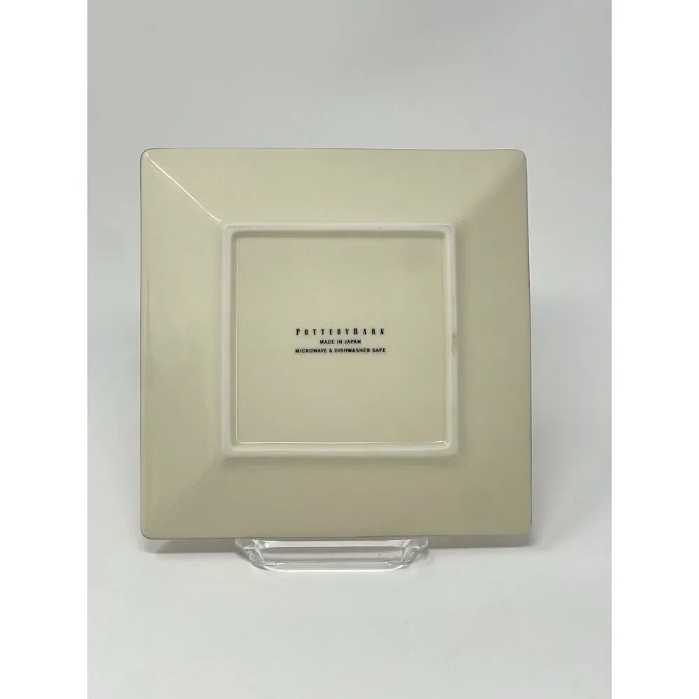 POTTERY BARN Asian Square Putty Cream Ivory Salad Plate 8” Dark Edge Japan